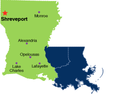 Map of Louisiana, Western District Highlighted
