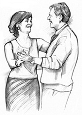 Drawing of a man and woman dancing.