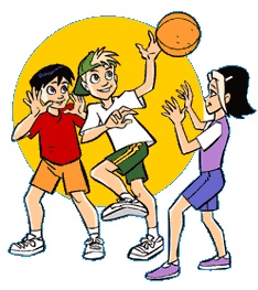 Drawing of Daniel, Matt and Elli playing ball