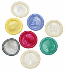 Photograph of colored condoms