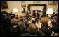 President George W. Bush exchanges handshakes with U.N. Ambassador John Bolton during his visit Monday, Dec. 4, 2006, to the White House. Earlier, upon announcement of the Ambassador's resignation, the President said in a statement, "It is with deep regret that I accept John Bolton's decision to end his service." White House photo by Eric Draper