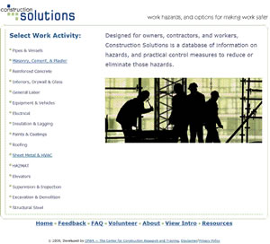 The home page for the Construction Solutions Database