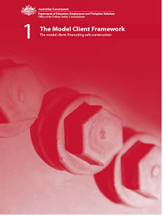Cover of booklet containing a light red gradiating from dark at the top to light on the bottom showing three large bolts.