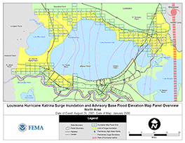 Map that links to the full PDF Version of Regional Overview of Parishes Affected by Katrina.