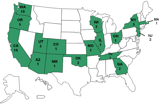 Persons infected with the outbreak strain of <em>Salmonella</em> Litchfield, United States,
by state, January 1 to April 2, 2008.
