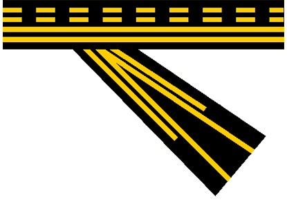 Figure 120b. Where two taxiway centerlines come together (converge) at or before the runway holding position marking, both dashes located at the convergence on the outside of the two centerlines will be full dashes.  Here partial dashes are omitted because they would be less than 5 feet in length.