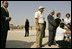 Laura Bush addresses the press during her tour of Hisham's Palace in Jericho, Sunday, May 22, 2005. Mrs. Bush toured the eighth century Islamic palace and viewed mosaic restoration projects during her visit.