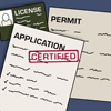 Permit, certification and license collage.