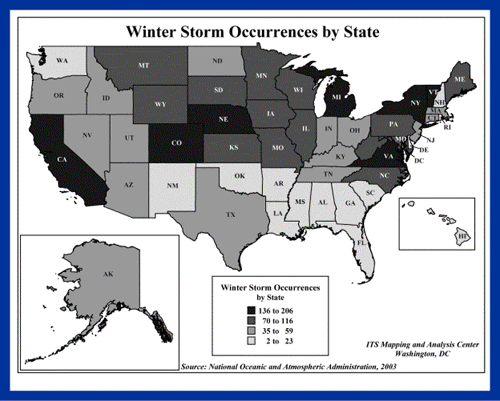 Winter storm occurences by state