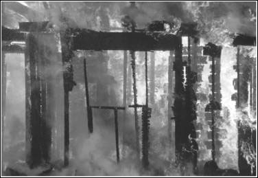 Image of the interior of a home on fire