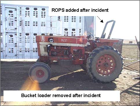 The tractor involved in the incident, post retrofitting with a ROPS and removal of the bucket loader