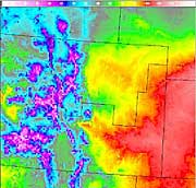 A surface temperature image taken from the GFE shows the influence the local terrain has on the surface temperature.