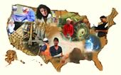 photos of workers inside USA map  