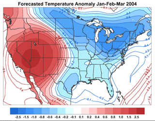 Image showing a US Forecast Temperature Anomaly Jan-Feb-Mar 2004. Click for larger image.