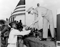 one of the airmen receives an award at the Tuskegee Army Air Field