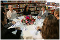 Laura Bush participates in a roundtable discussion Saturday, Nov. 6, 2005, at the Biblioteca Demonstrativa de Brasilia in Brasilia, Brazil. The biblioteca is the only public library in Brasilia.