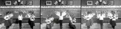 Elementary school children from the Hyde Park School, Kansas City, Mo., perform physical exercises in a film by A.E. Weed for the American Mutoscope & Biograph Co. 