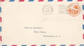 Anonymous note to Winston Churchill, with envelope, postmarked June 21, 1942