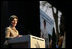 Mrs. Bush announces a $60 million public-private partnership between the U.S. Government and the Case Foundation at President Bill Clinton's Annual Global Initiative Conference in New York, NY, Wednesday, September 20, 2006. The partnership will work to provide clean water to up to 10 million people in sub-Sahara Africa by 2010, and support the provision and installation of PlayPump water systems in approximately 650 schools, health centers and HIV affected communities. PlayPump water system is powered by children's play consisting of a merry-go-round attached to a water pump with a storage tank. White House photo by Shealah Craighead 