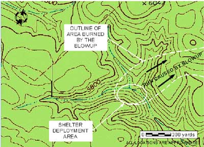 Map. Topographical map of area where blowup occurred.