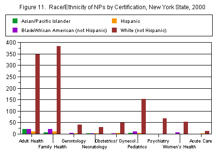 Chart titled: Figure 11.  Race/Ethnicity of NPs by Certification, New York State, 2000