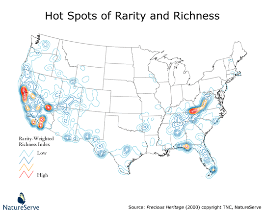 Map of hot spots of rarity and richness.