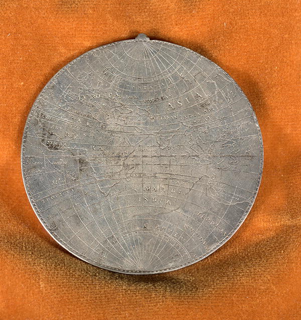 Image 3 of 4, World Map on silver, bearing the track of Drake's 
