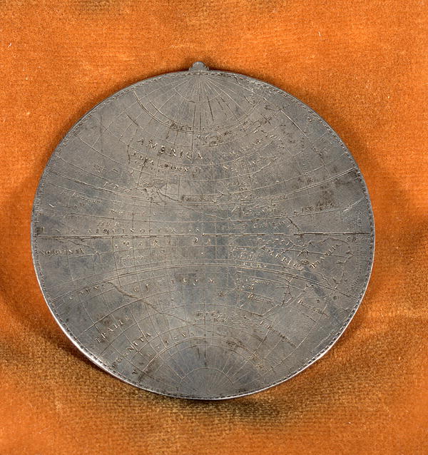 Image 4 of 4, World Map on silver, bearing the track of Drake's 