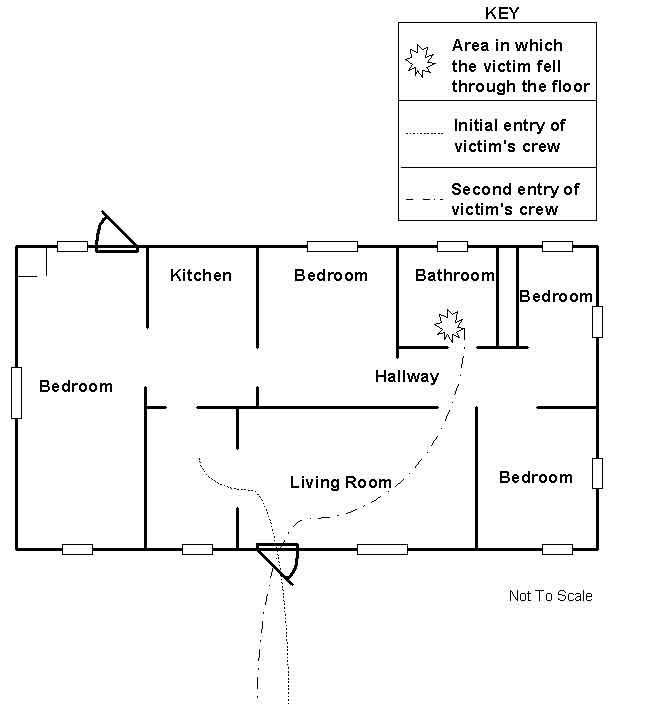Diagram of the first floor layout of the structure.