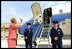 Waving goodbye at Andrews Air Force Base, Mrs. Bush and Mrs. Kwasniewska head to Philadelphia to visit the Thaddeus Kosciuszko house July 18. Trained as a military engineer, Mr. Kosciuszko came to America from Poland in 1776 to help fight in the American Revolutionary War.