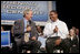 President George W. Bush talks with Yuctan Hodge, 24, during a conversation on Social Security at the James Lee Community Center, Falls Church, Va., Friday, April 29, 2005.