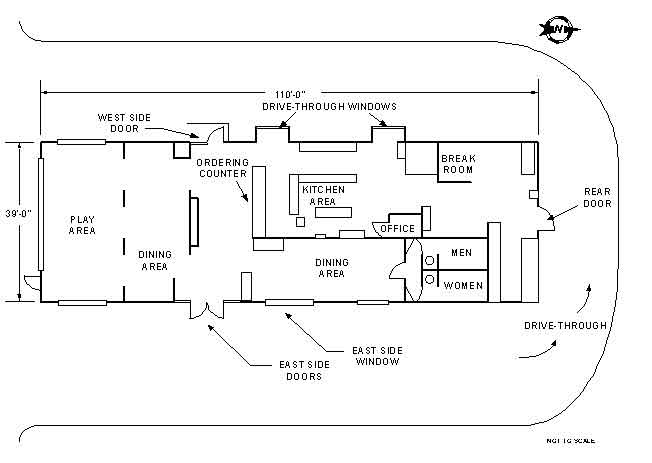 Diagram 1.  Floor plan showing the interior layout of the restaurant.