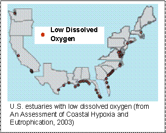 U S Estuaries with low dissolved oxygen