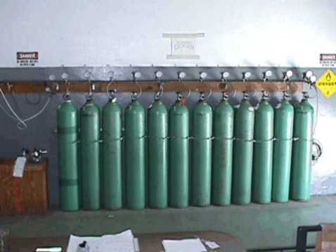 The cascade system used by the fire department to refill the oxygen cylinders.