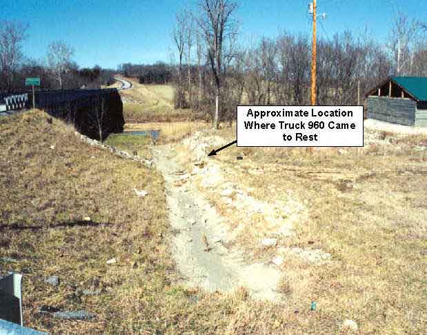 Photo 3.  Photograph of the concrete culvert and approximate location where Truck 960 came to rest.