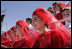 Georgian children in traditional dress join thousands of people gathered in Freedom Square to hear President Bush speak the President's in Tbilisi, Georgia, Tuesday, May 10, 2005. 