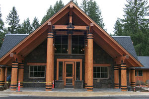 Photo of a-frame style wood building