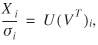 uppercase x subscript{lowercase i} over lowercase sigma subscript{lowercase i} is equal to uppercase u (uppercase v superscript {uppercase t} subscript {lowercase i})