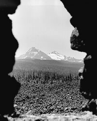 old photo of view from Dee Wright Observatory