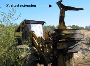 Figure 6. Forked extension to prevent cut tree from falling backwards onto operator’s cab.
