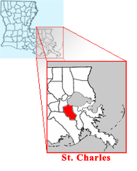 map of St. Charles parish in relation to the state of Louisiana
