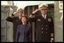 Laura Bush is saluted by Capt. Bob Liggett, right, as she boards the USS Shiloh stationed in San Diego Friday, March 23, 2001.