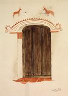 image of Restoration Drawing: Wall Decoration Over Doorway, Facade of Mission-House