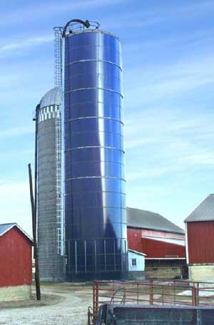 Photo 2 – Outside view of silos showing the attached shed and adjoining feedlot.