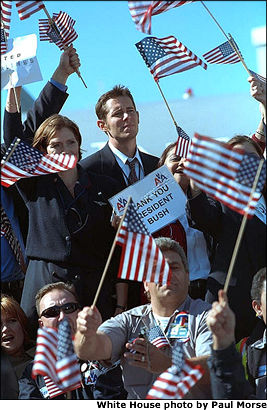 While many employees greeted President Bush with a chaotic chorus of cheers, others let their silence speak for them. White House photo by Eric Draper.