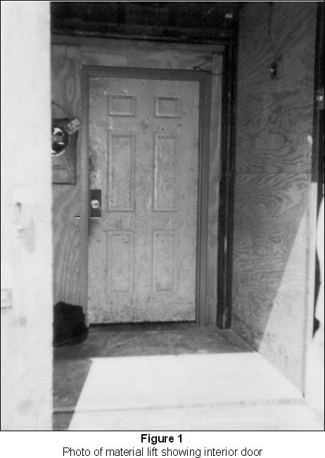 photo of material lift showing interior door