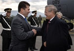 RUMSFELD ARRIVES IN ALBANIA - Click for high resolution Photo