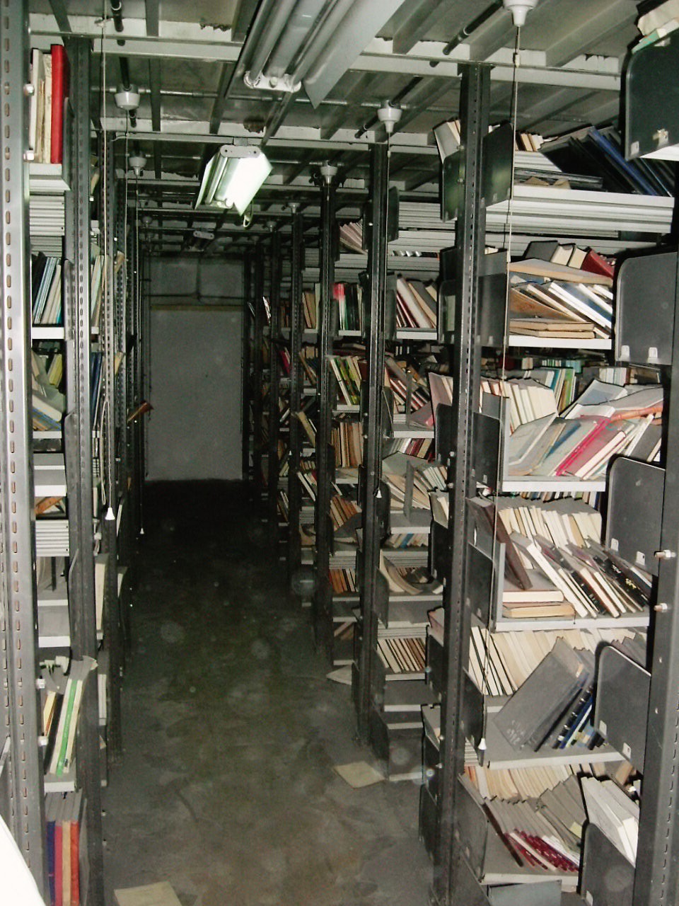 The stacks disorganized but unharmed