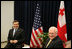 Vice President Dick Cheney and President Mikheil Saakashvili of Georgia share a light moment with U.S. Ambassador John Tefft, right, during a bilateral meeting held during the Vilnius Conference 2006 in Vilnius, Lithuania, Thursday, May 4, 2006.