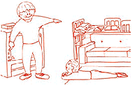 Childlike drawing of a parent telling a child to go to bed and stop watching television